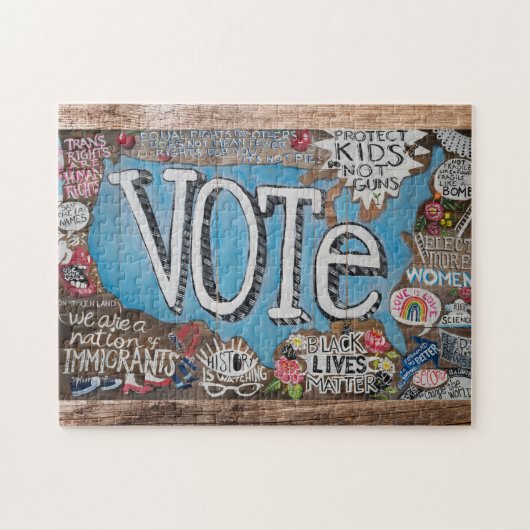 VOTE LOUD Puzzle eines Originalgemäldes auf Holz (Horizontal)