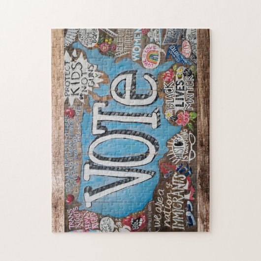 VOTE LOUD Puzzle eines Originalgemäldes auf Holz (Vertikal)