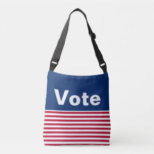 Vote Red White and Blue mit Stripes Patriotic Tragetaschen Mit Langen Trägern