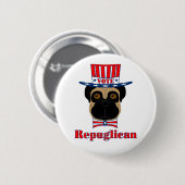 Vote rePUGlican Funny Mops in Red White Blue Hat Button (Vorne & Hinten)