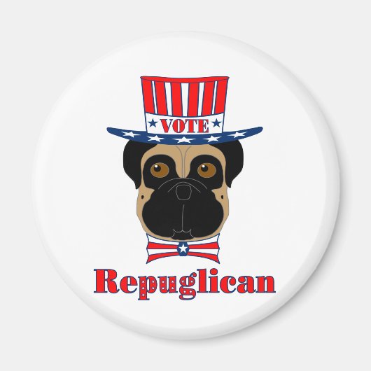 Vote rePUGlican Funny Mops in Red White Blue Hat Magnet (Vorne)