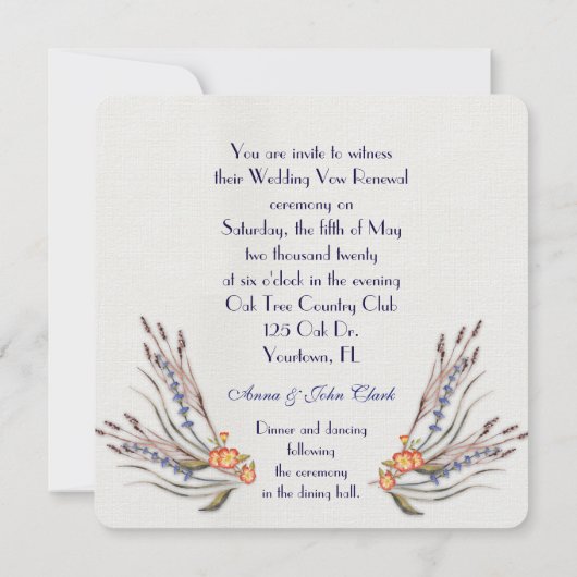 Vow Renewal Aquarell Blumengrenze Einladung (Rückseite)