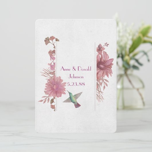 Vow Renewal-Blumengrenze mit Kolibri Einladung (Stehend Vorderseite)