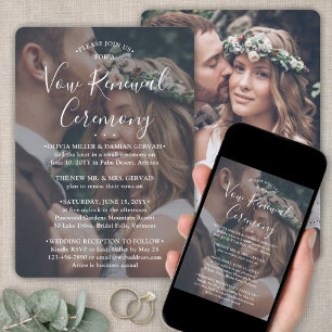 Vow Renewal Foto und White Text Sequel Wedding Einladung