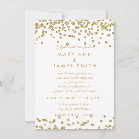 Vow Renewal Gold Imitats Glitzer Confetti White Einladung (Vorderseite)