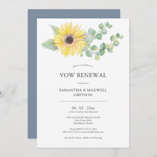 Vow Renewal Invitation Watercolor Sonnenblume Einladung (Vorne/Hinten)