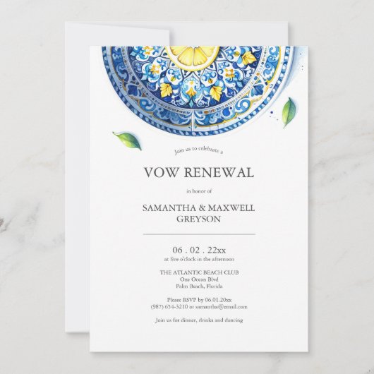 Vow Renewal Jahrestag Einladungen Blau und Yello (Vorderseite)