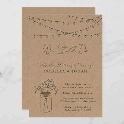 Vow Renewal-Party Einladung | Rustikales Kraftpapi (Vorne/Hinten)