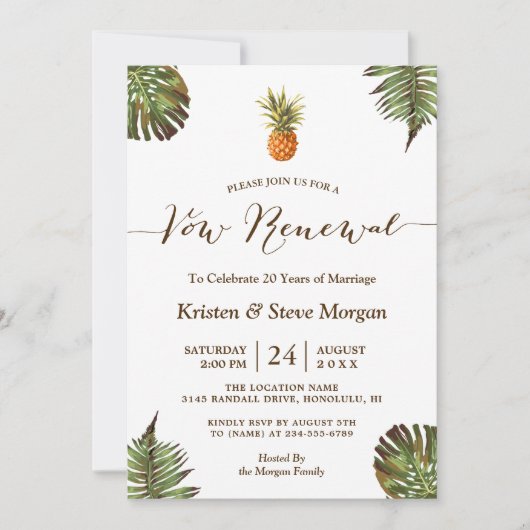 Vow Renewal Party - Summer Luau Ananas Blätter Einladung (Vorderseite)