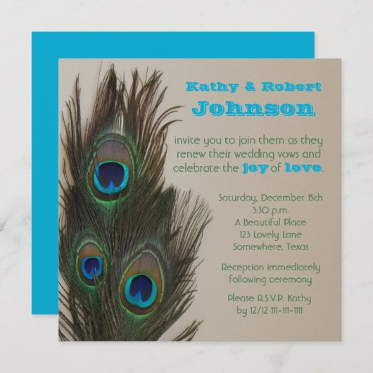 Vow Renewal Peacock Feathers Einladung (Vorne/Hinten)