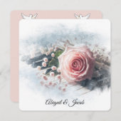 Vow Renewal Pink Rose auf Klaviertasten Einladung (Vorne/Hinten)