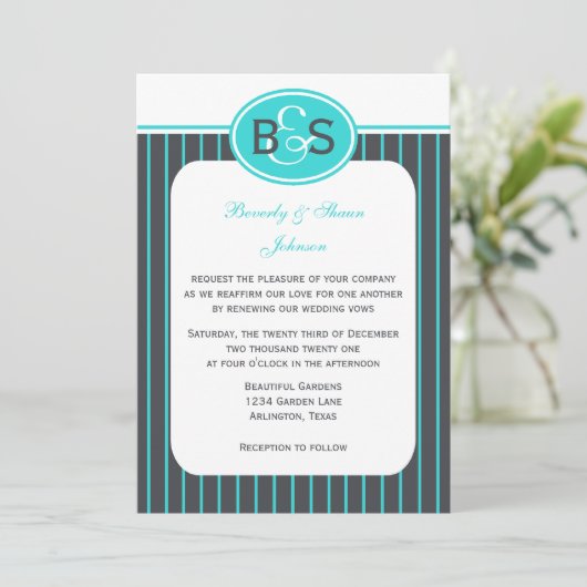 Vow Renewal Robin Egg Blue Stripe Einladung (Stehend Vorderseite)