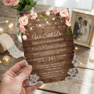 Vow Renewal Rustic Holz String Lights Lace Floral Einladung