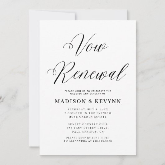 Vow Renewal Simple Black and White Typografy Einladung (Vorderseite)