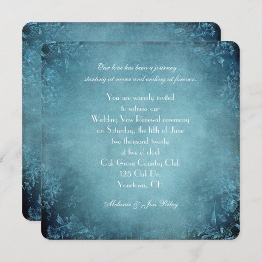 Vow Renewal-Vintages Design für aquamarine Blumenv Einladung (Vorne/Hinten)