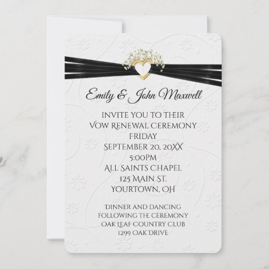 Vow Renewal White Embossed Floral with Heart Einladung (Vorderseite)