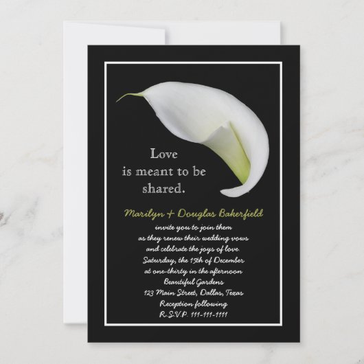 Vow Renewal White Lily on Black Einladung (Vorderseite)