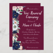 Vow Renewal Zeremonie Elegantes Florales Burgund Einladung (Vorne/Hinten)