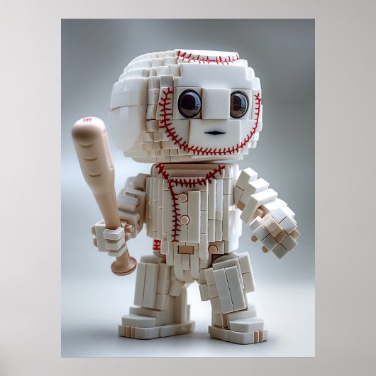 Voxel-Baseball-Maskottchen-Charakter Poster (Vorne)