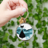 VoxKitty schwarze Katze auf Welle des Blaus Schlüsselanhänger (Hand)