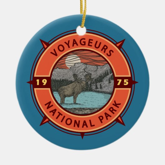 Voyageurs Nationalpark Moose Retro Kompass Emblem Keramik Ornament (Vorne)