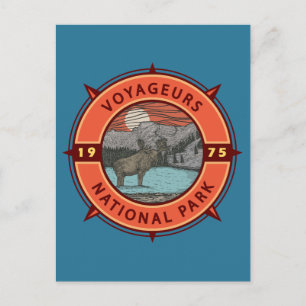Voyageurs Nationalpark Moose Retro Kompass Emblem Postkarte