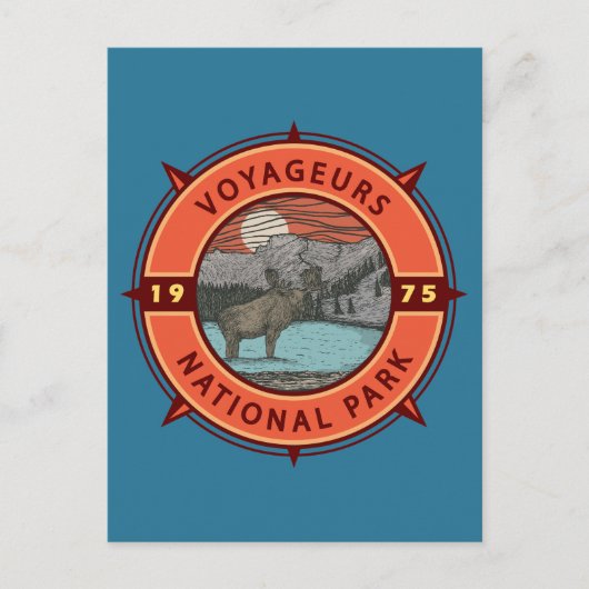 Voyageurs Nationalpark Moose Retro Kompass Emblem Postkarte (Vorderseite)
