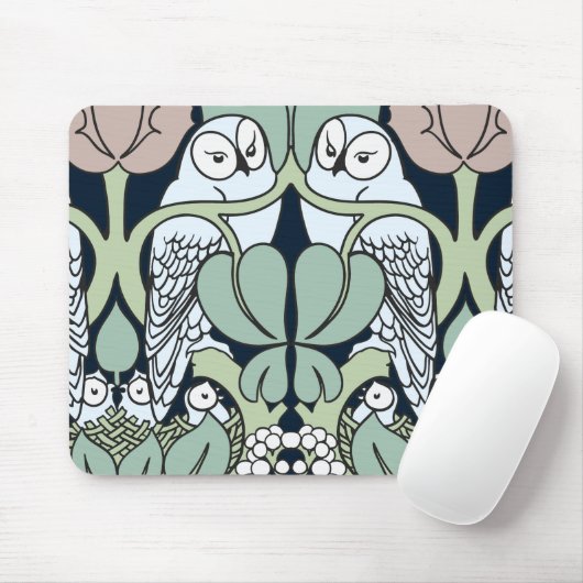 Voysey Art Nouveau Owl Nest Muster Mouse Pad Mousepad (Mit Mouse)