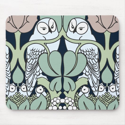 Voysey Art Nouveau Owl Nest Muster Mouse Pad Mousepad (Vorne)