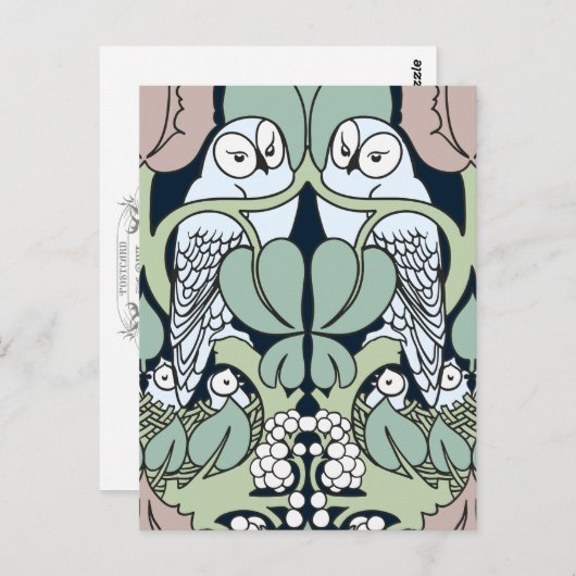 Voysey Art Nouveau Owl Nest Muster Postkarte (Vorne/Hinten)