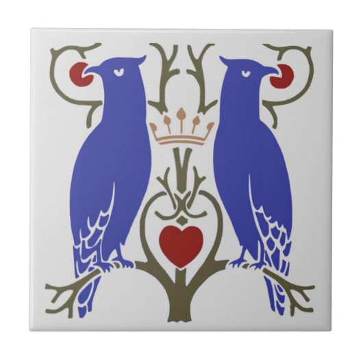 Voysey Love Birds Keramik TIle (hell) Fliese (Vorderseite)