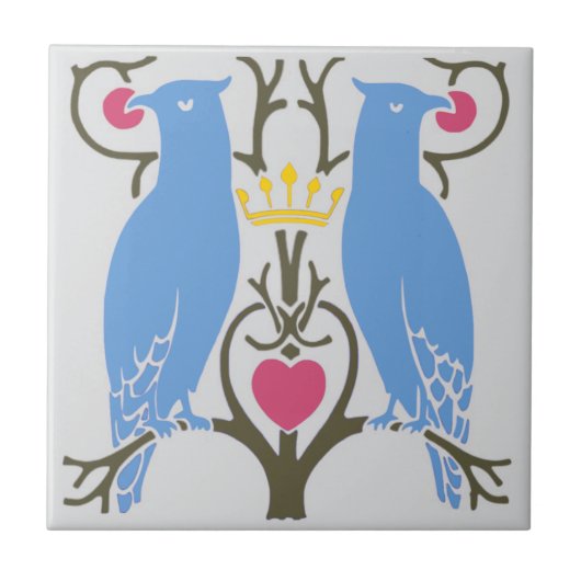 Voysey Love Birds Keramik TIle (Light) Fliese (Vorderseite)