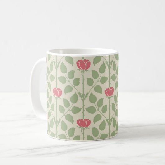 Voyseys Briar-Rose, Deep Pink auf Elfenbeinkaffee- Kaffeetasse (Vorderseite Links)