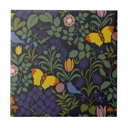 Voyseys Wildblumen Keramik Tile Fliese (Vorderseite)