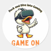 VR Duck Gamer Computer Nerd Runder Aufkleber (Vorderseite)