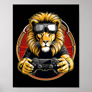 VR-Gaming-Löwe Ich würde lieber Tag spielen Retro- Poster