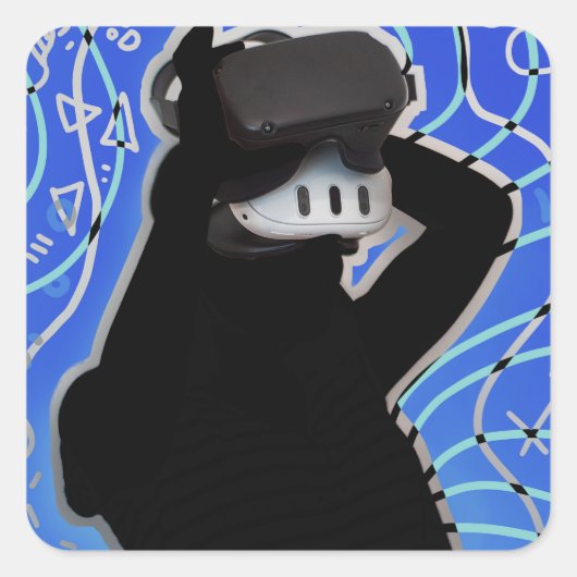 VR Headset Gaming Time Dynamischer Hintergrund Quadratischer Aufkleber (Vorderseite)