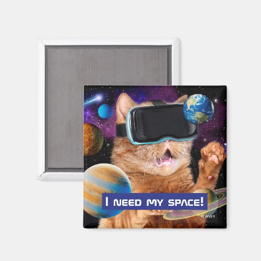 VR Katze im Weltraum Magnet (Vorderseite/Rückseite)