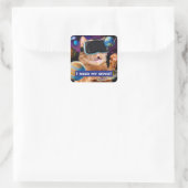 VR Katze im Weltraum Quadratischer Aufkleber (Tasche)