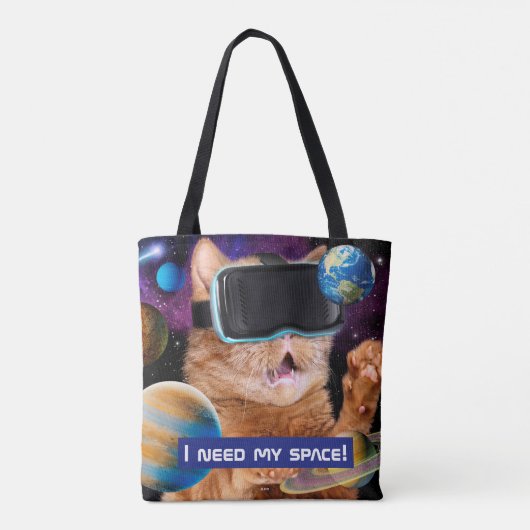 VR Katze im Weltraum Tasche (Rückseite)