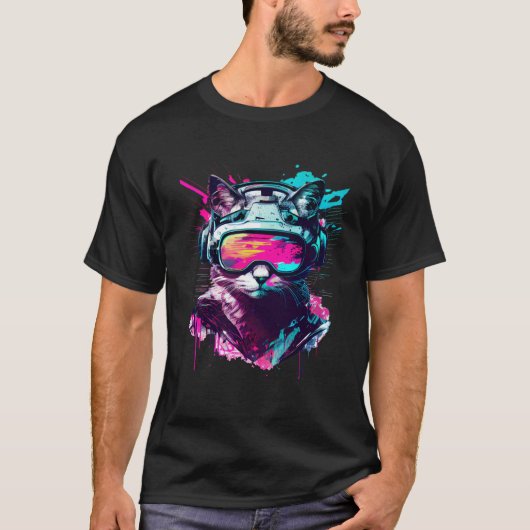 VR-Spieler Katze im VR-Headset Virtual Reality Gam T-Shirt (Vorderseite)