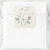 Vrolijk kerstest White Poinsettia und Pine Cone Quadratischer Aufkleber (Tasche)
