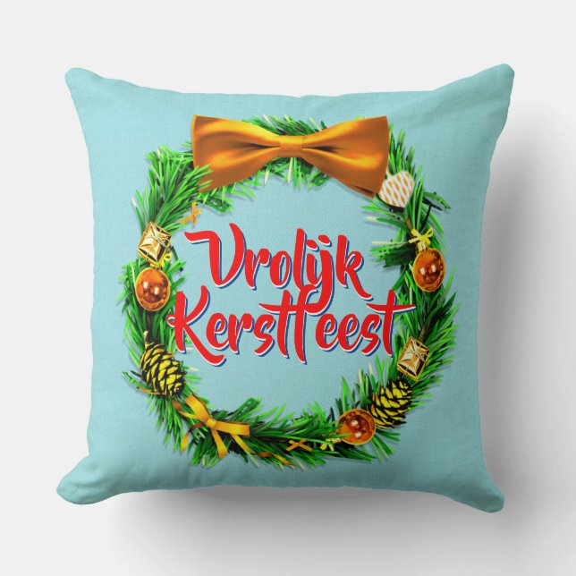 Vrolijk Kerstfeest Niederländisch Frohe Weihnachte Kissen (Vorderseite)