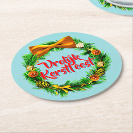 Vrolijk Kerstfeest Niederländisch Frohe Weihnachte Runder Pappuntersetzer