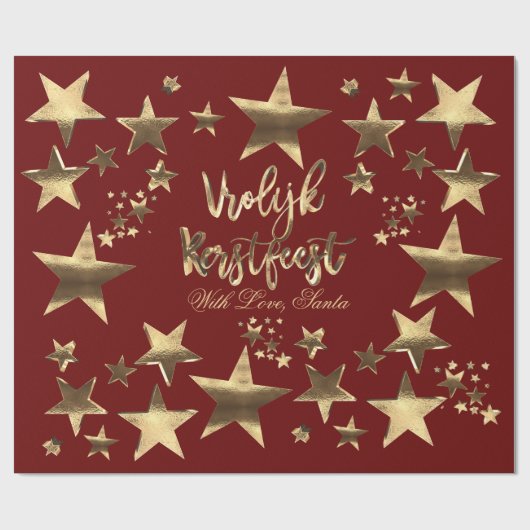 Vrolijk Kerstfeest Red Gold Elegantes Script Niede Geschenkpapier (Flach)