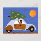 Vrolijk kerstmis eend in auto met kerstboom reizen postkarte (Vorderseite)