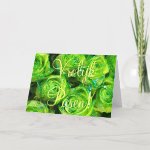 Vrolijk Pasen, Dutch Oaster Card, Green Rose Feiertagskarte