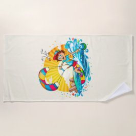 Vrolijke kite surfing illustratie.  strandtuch