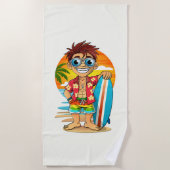 Vrolijke Surfer Strandlaken – Zomerse Cartoon Illu Strandtuch (Vorderseite)