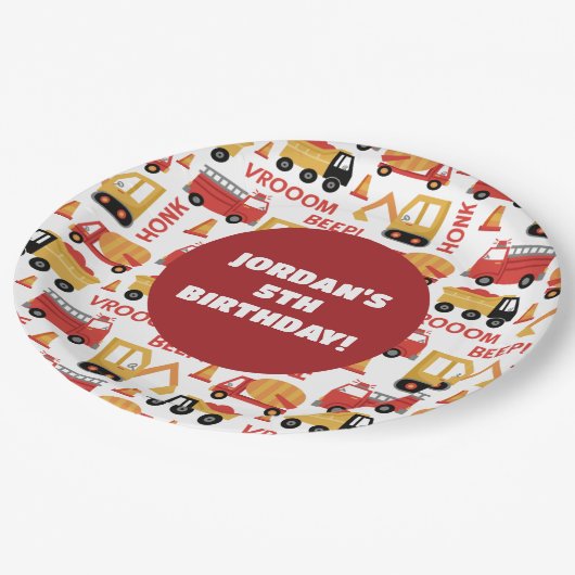 Vroom Honk Beep! Lastkraftwagen Pappteller (Schrägansicht)